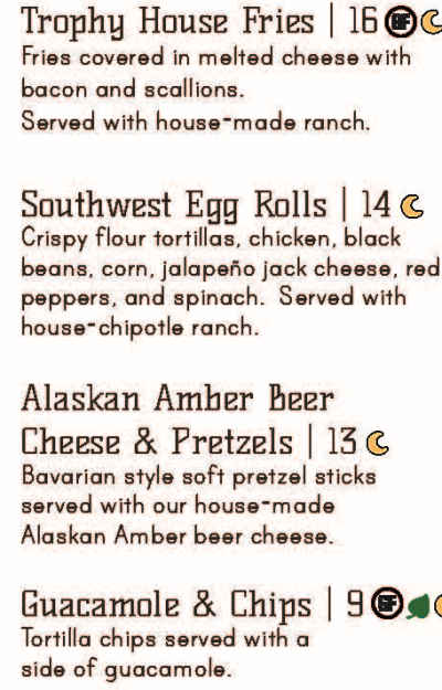 Louie's Trophy House menu page 1