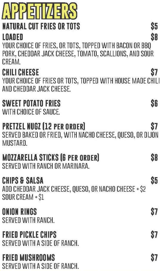 Rugger's Up & Under menu page 1