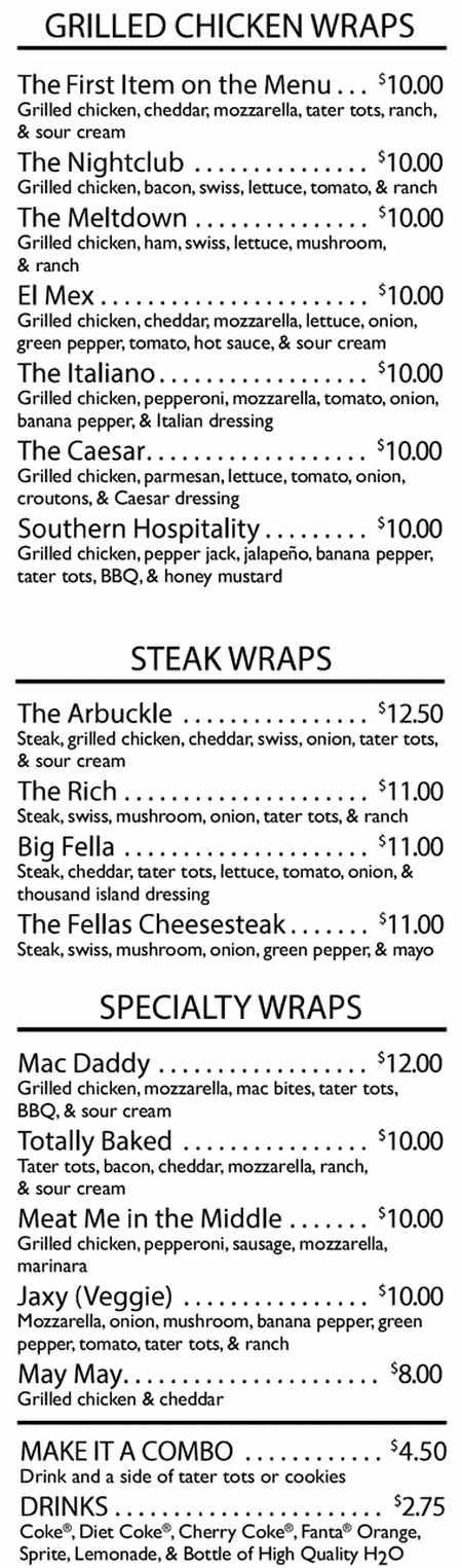 Two Fellas Grill menu page 1