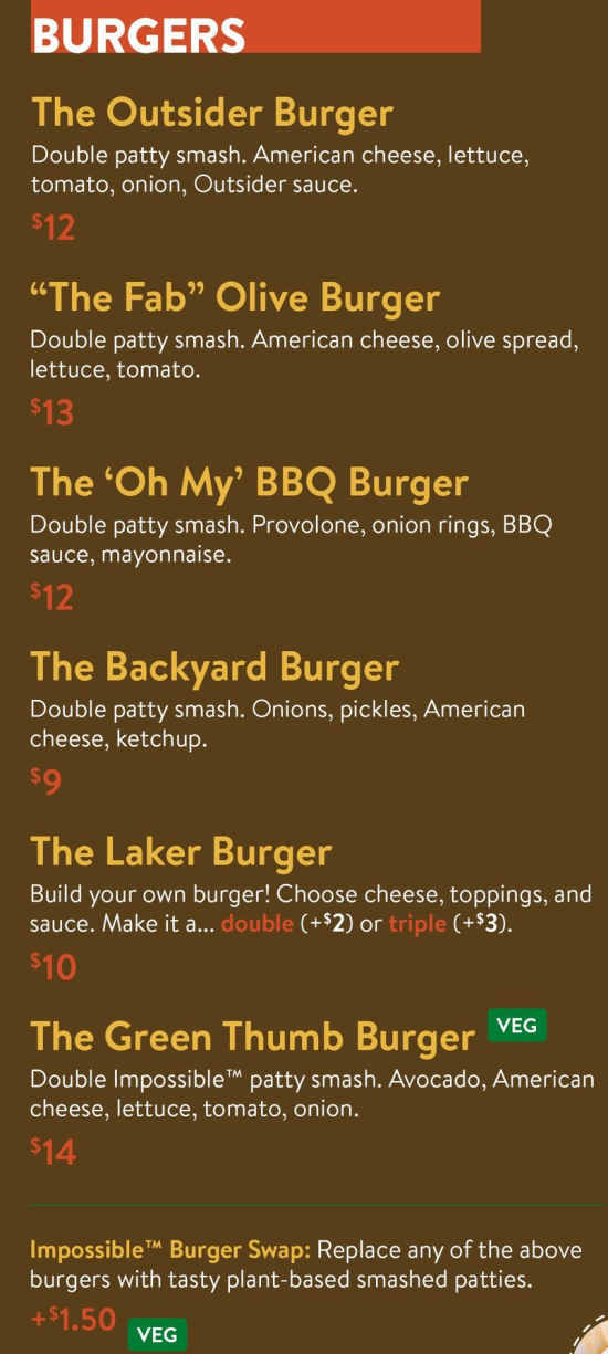 The Outsider menu page 1