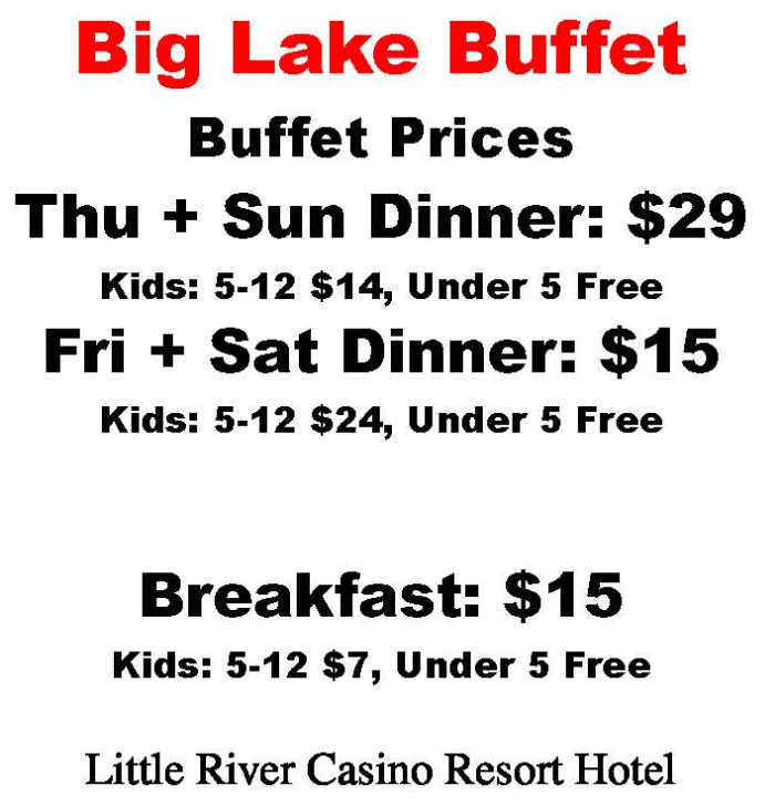 Big Lake Buffet menu page 1