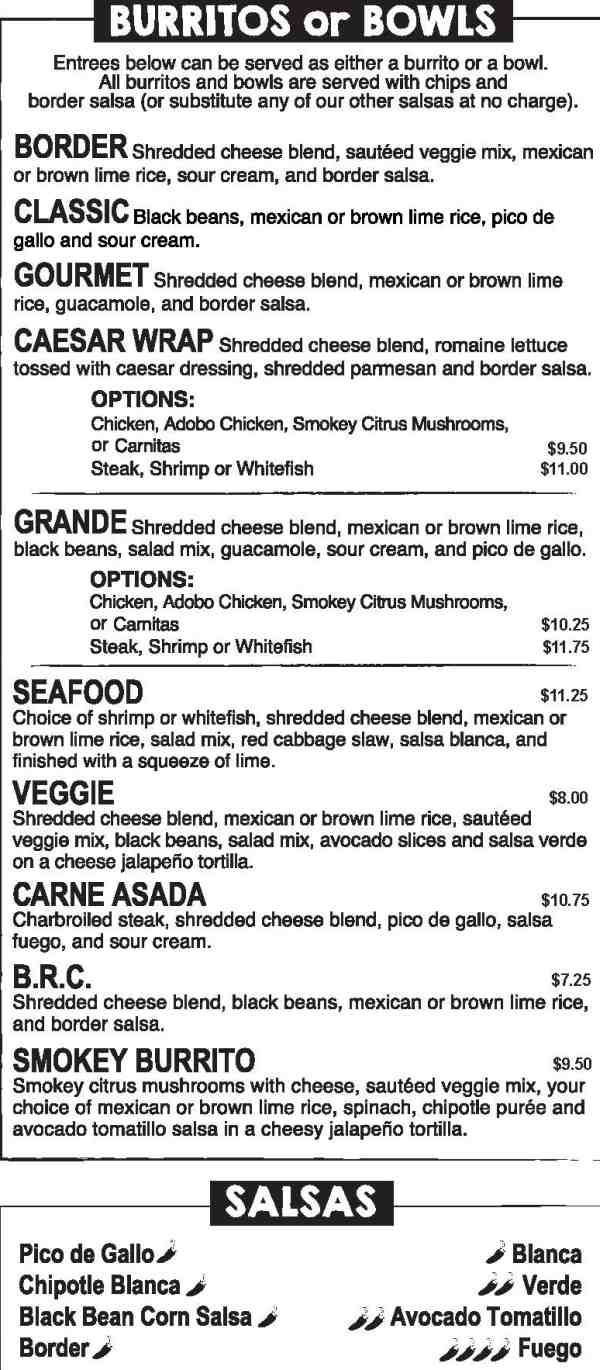 Border Grill menu page 1