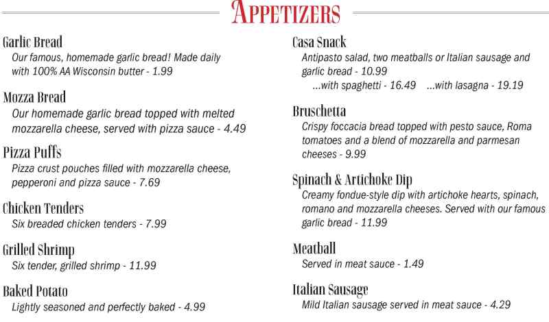 Casa Calabria menu page 1