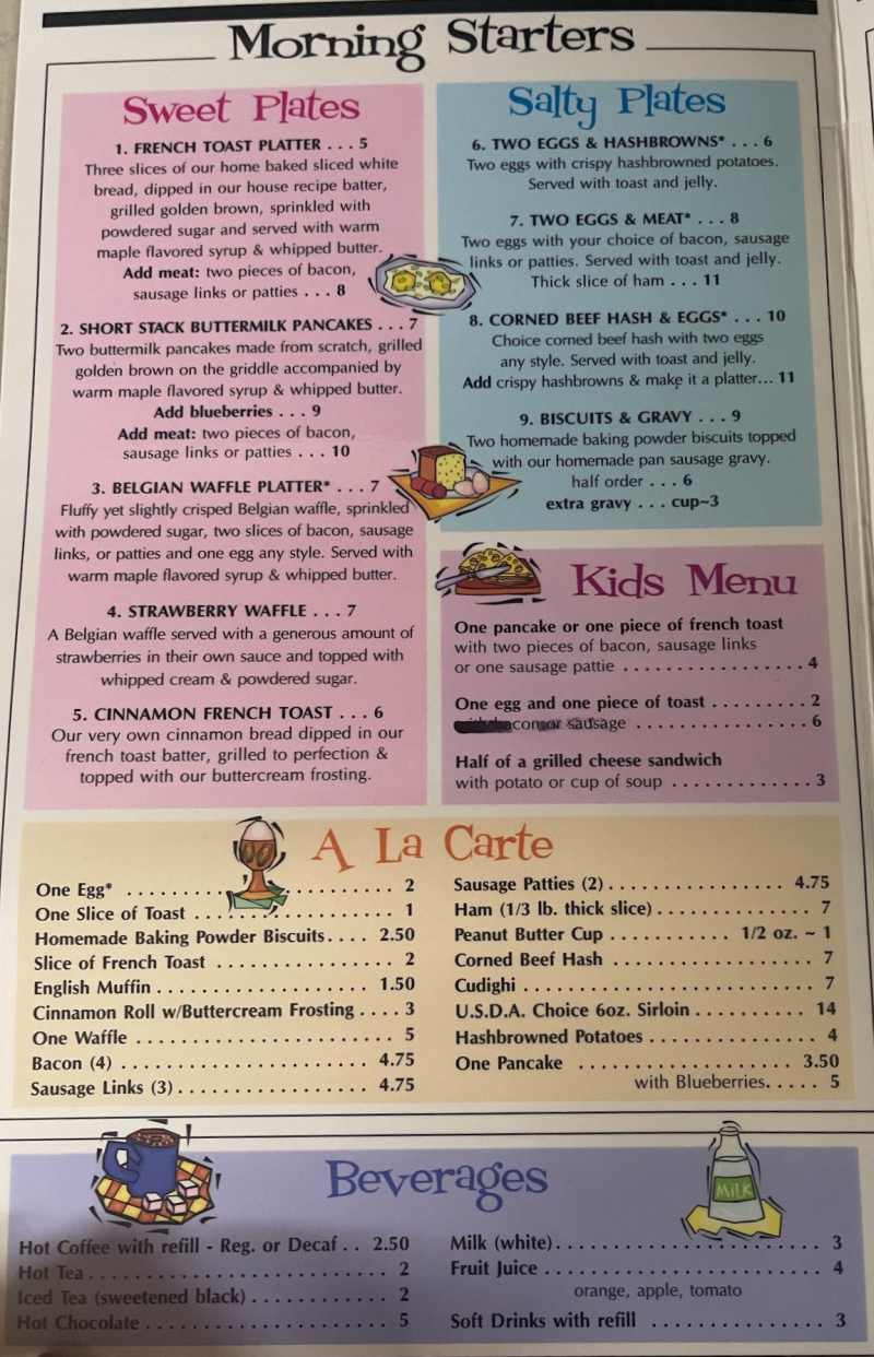 Coachlight Restaurant menu page 1