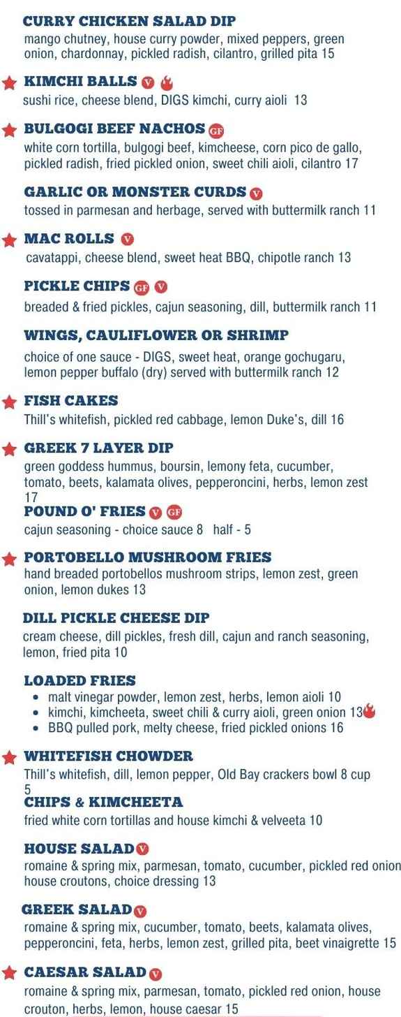 Digs Spirits & Streetfood menu page 1