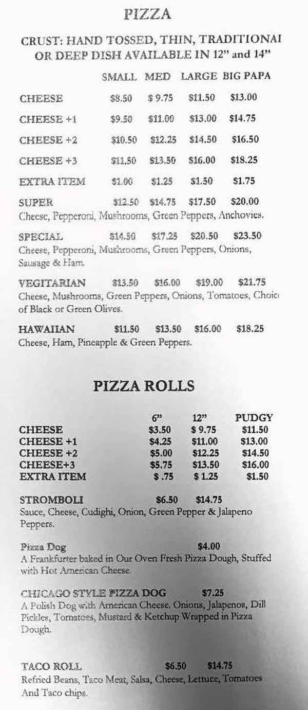 Lake Superior Pizza Subs menu page 1