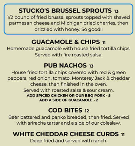 Stuckos Pub Grill menu page 1