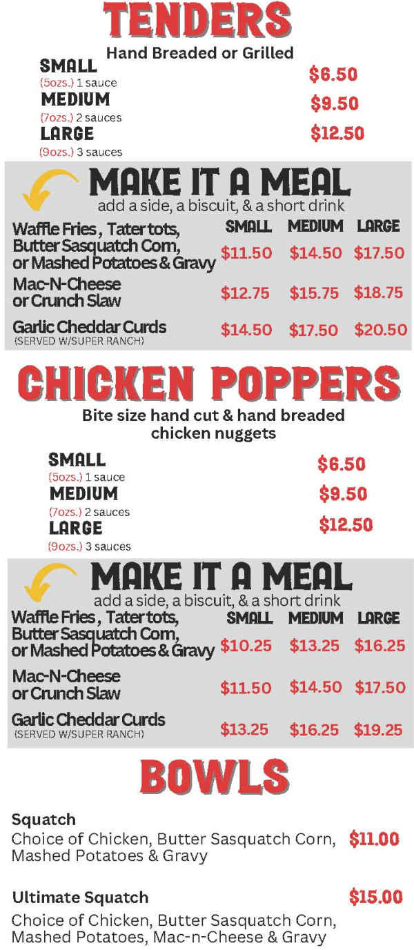 Yoop Coop menu page 1