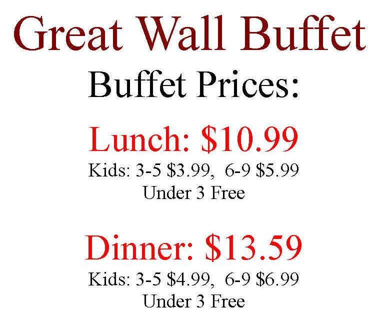 Great Wall Buffet menu page 1