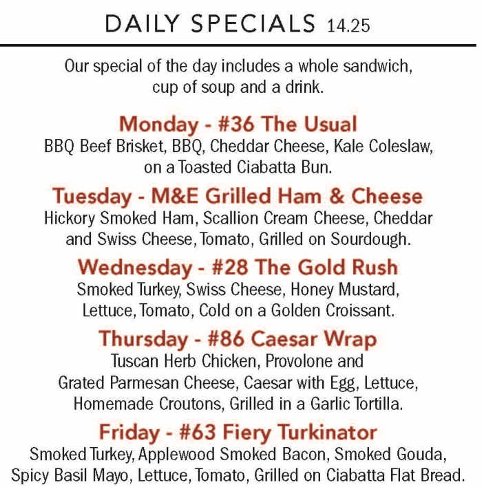 Max & Emily's menu page 1