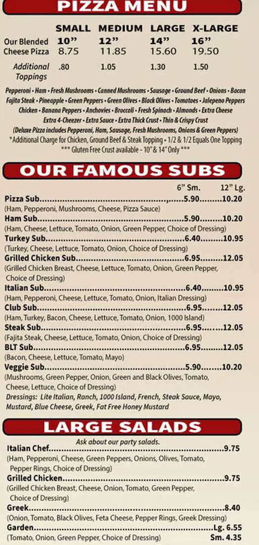 Pisanello's Pizza menu page 1