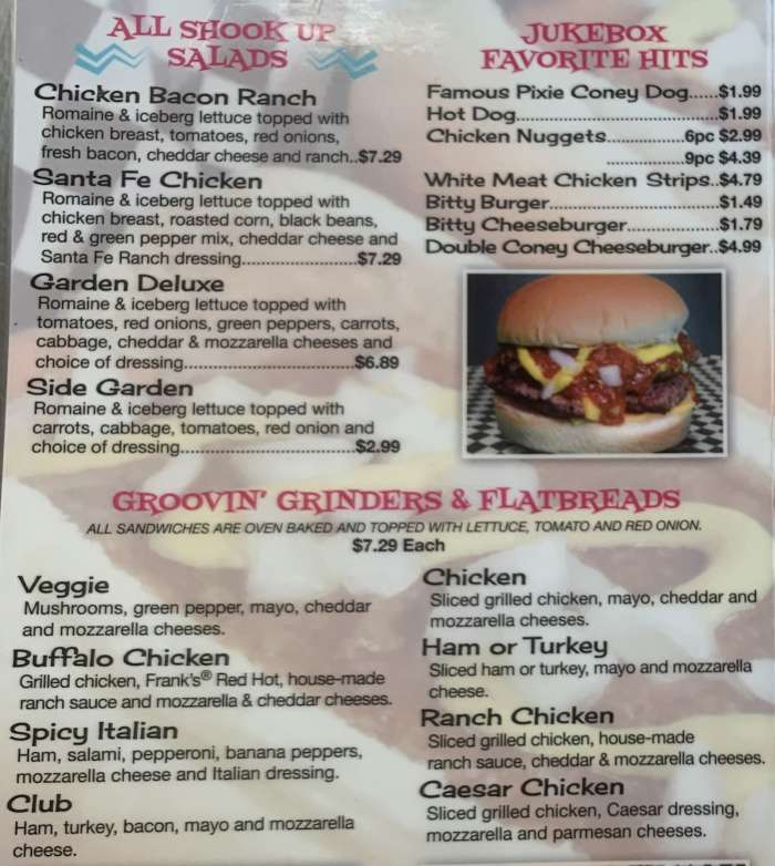 Pixie Restaurant menu page 1