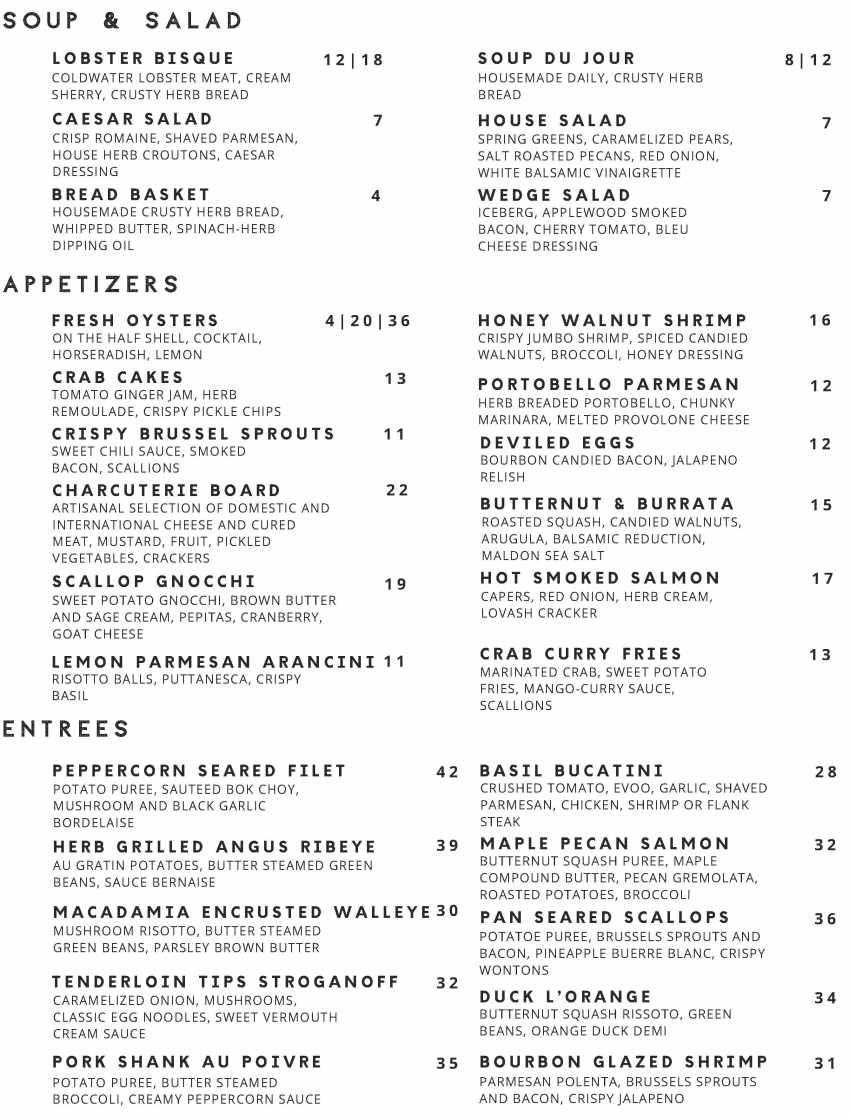 The Brass menu page 1