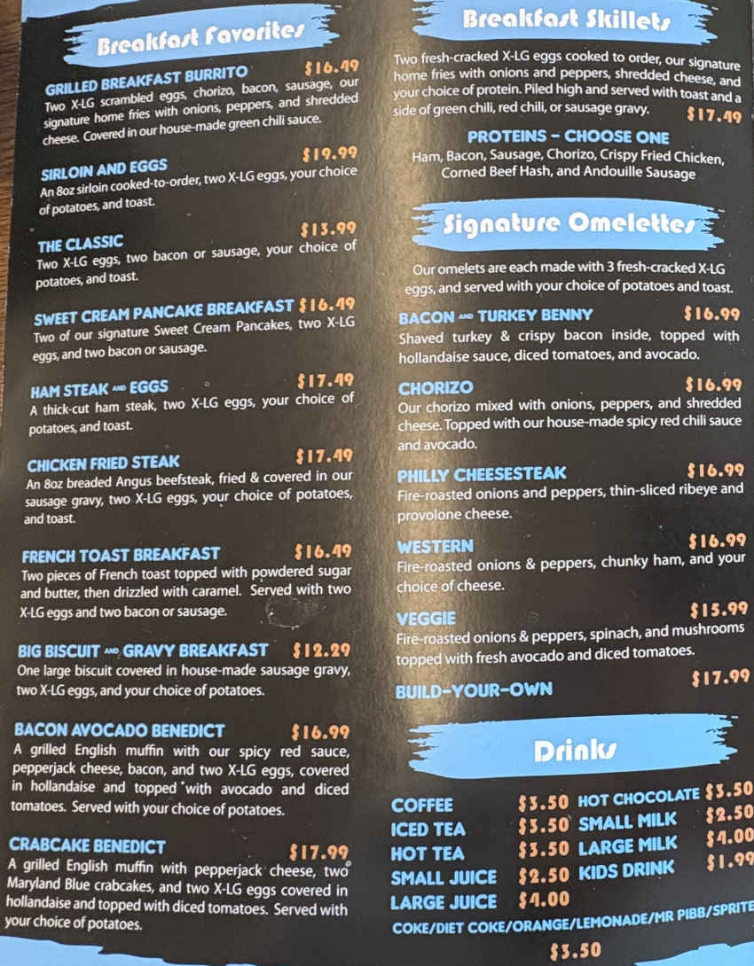 Outskirts Cafe menu page 1