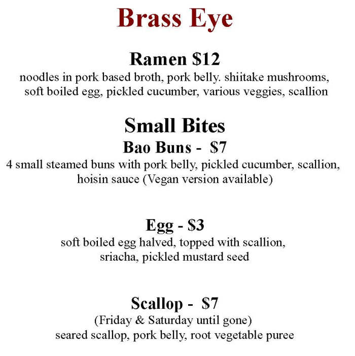 Brass Eye menu page 1