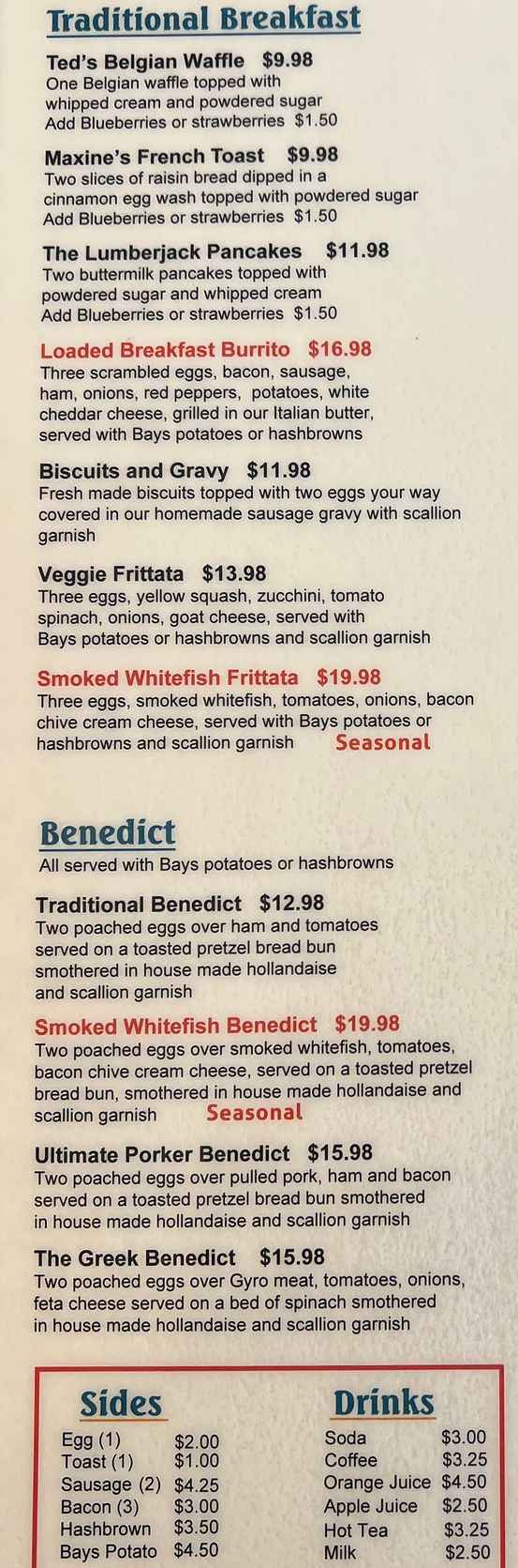 Bayside Restaurant menu page 1