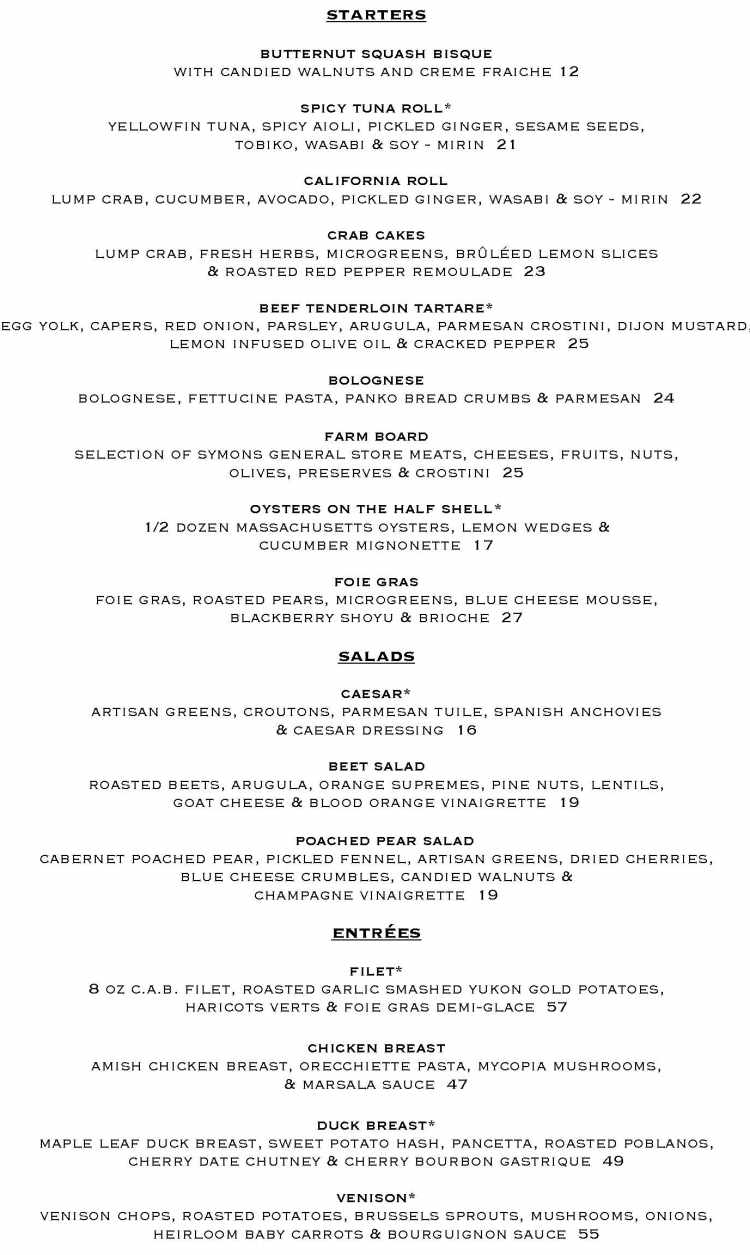 Chandler's menu page 1