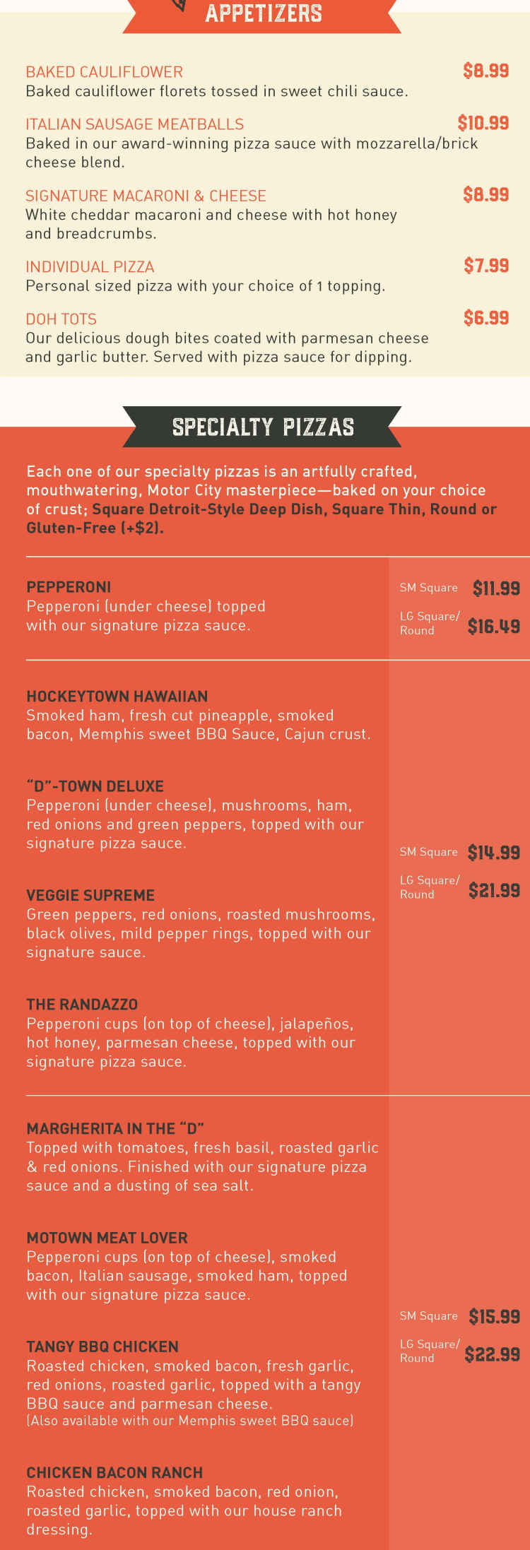 Corktown Pizza menu page 1
