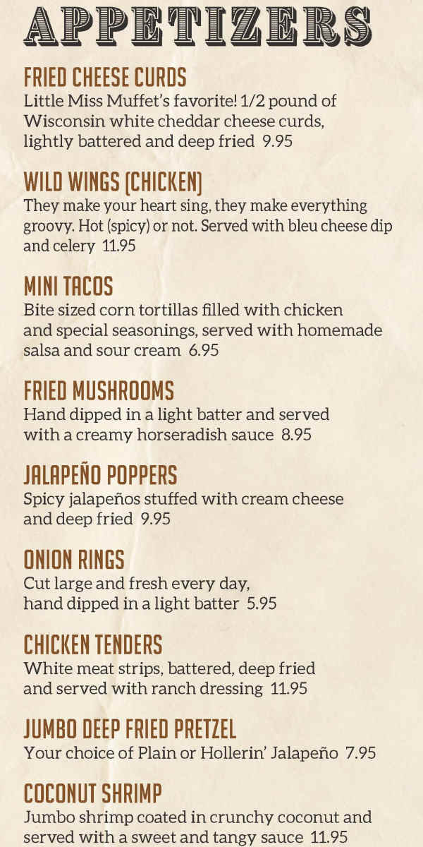 Mitchell Street Pub menu page 1