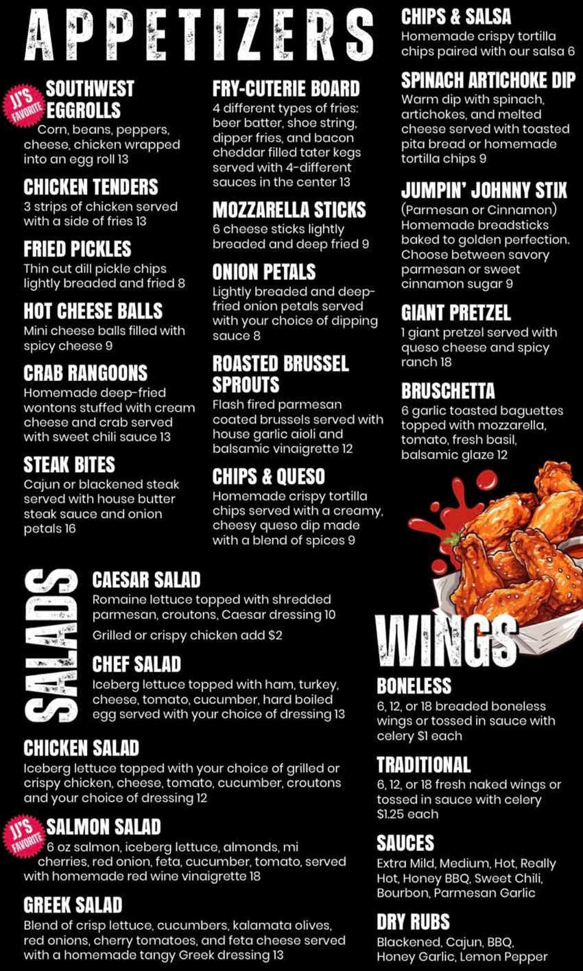 JJ's Roadhouse menu page 1