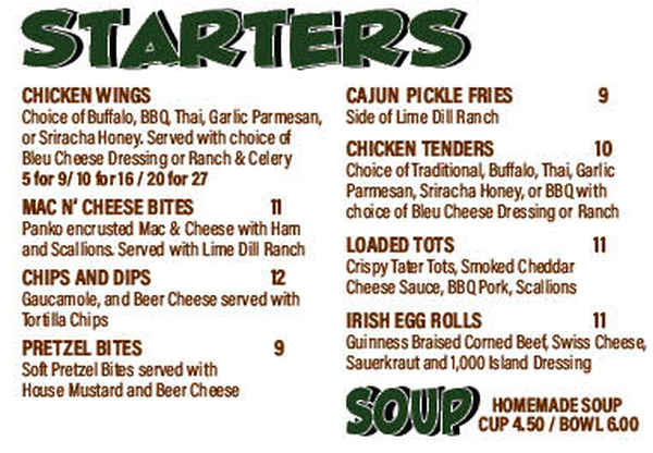 Bubba's menu page 1