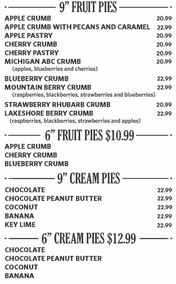 Grand Traverse Pie Co menu page 1
