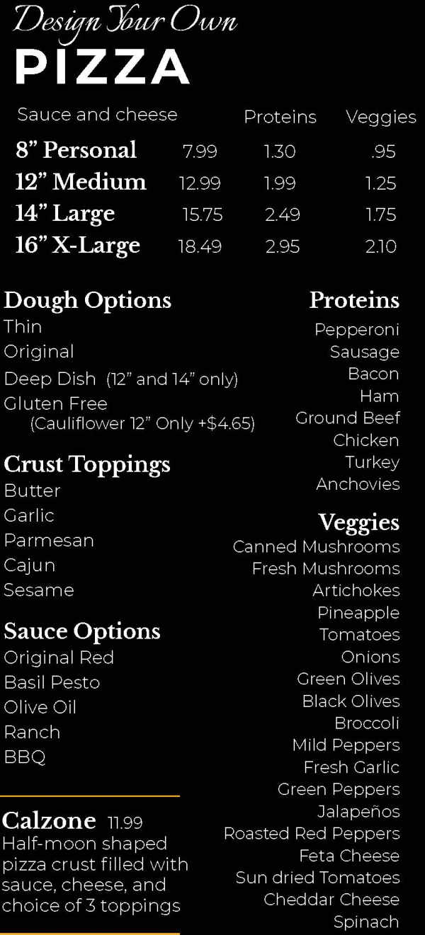 That'sa Pizza Acme menu page 1