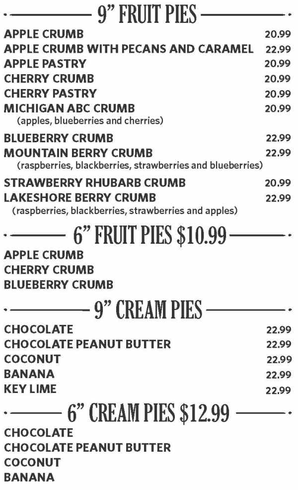 Grand Traverse Pie Park menu page 1