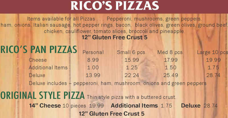 Rico's Cafe & Pizzeria menu page 1