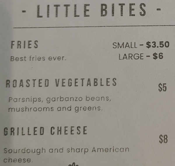 Acorn Kitchen menu page 1