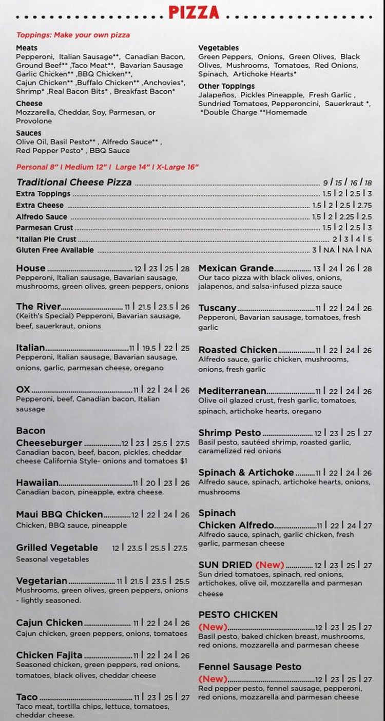 Keith's Pizza North menu page 1