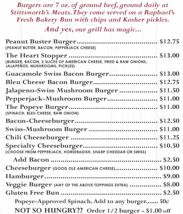Slim's Bar & Grill menu page 1