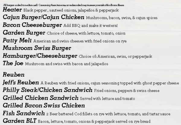 The Garden Grill & Pub menu page 1