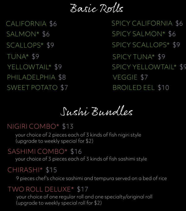 Wasabi Sushi & Slurp Ramen menu page 1