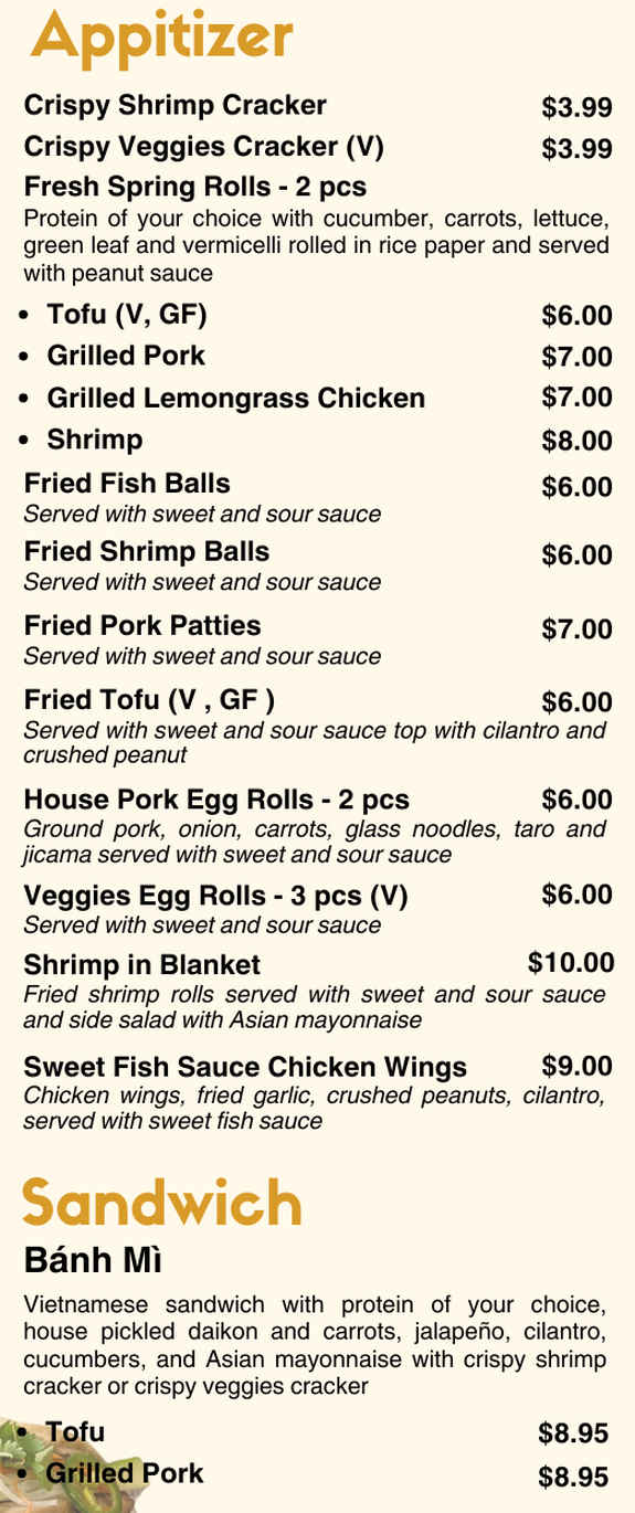 Pho Bemidji menu page 1