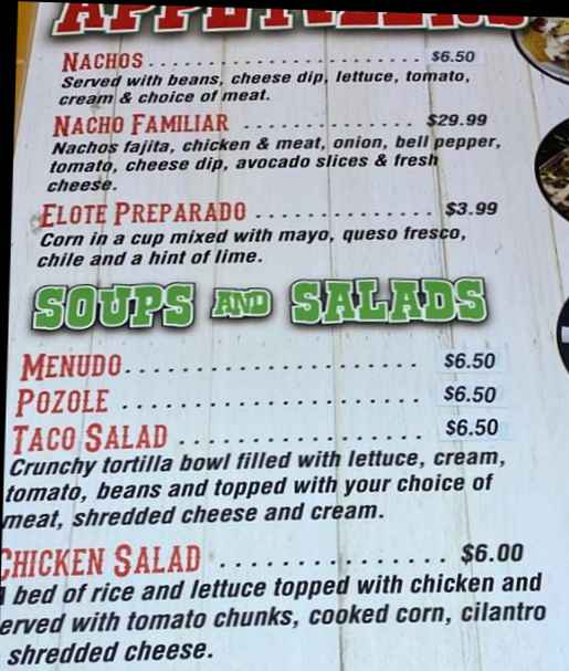 Taqueria Dona Tere menu page 1