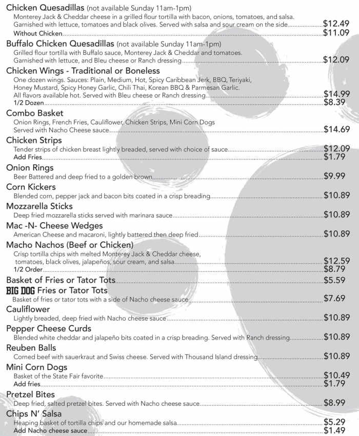 Big Dog Sports Cafe menu page 1