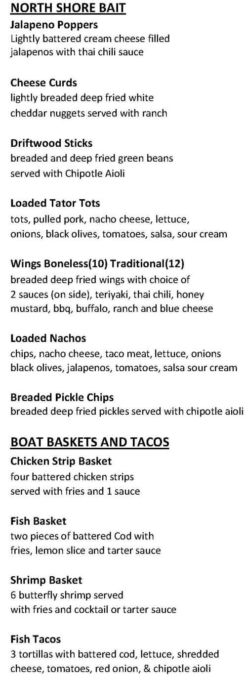Westwood Marina menu page 1
