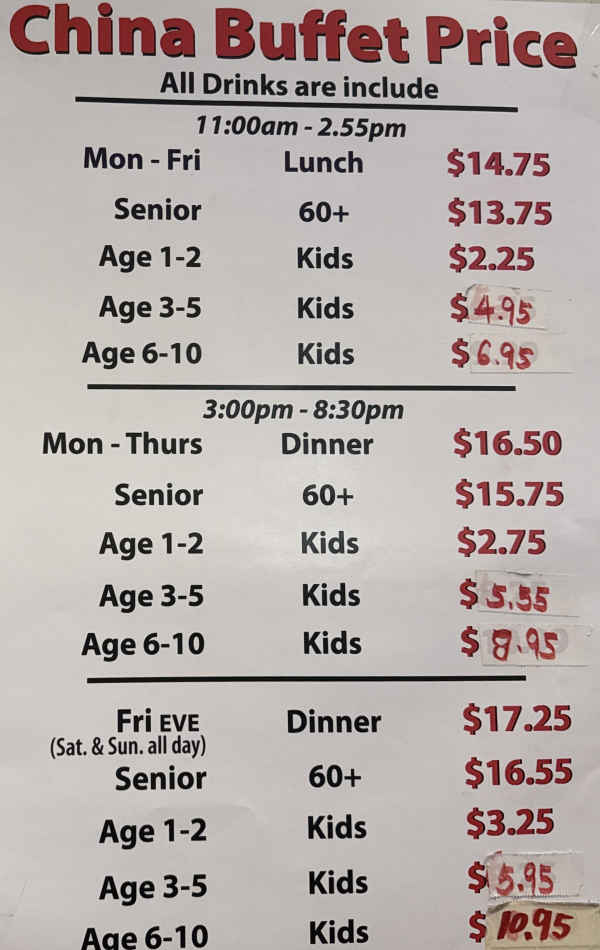 China Buffet menu page 1