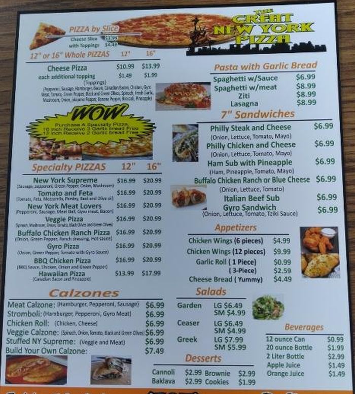 Great New York Pizza menu page 1