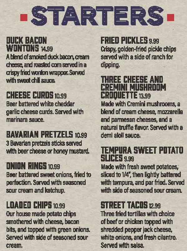 Tavern 507 menu page 1