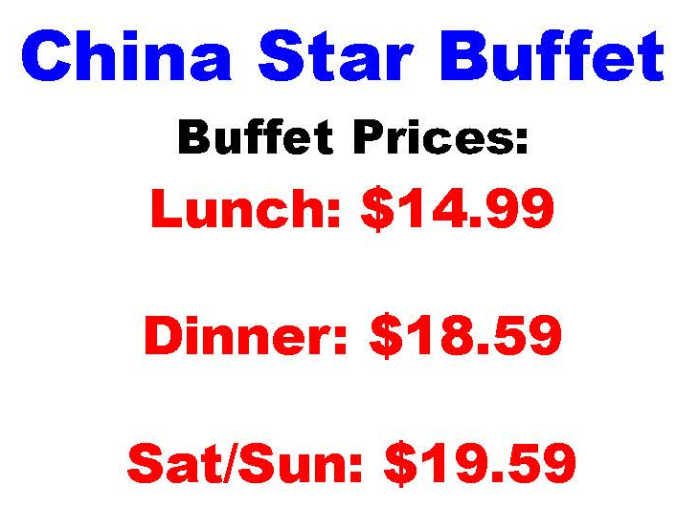 China Star Buffet menu page 1