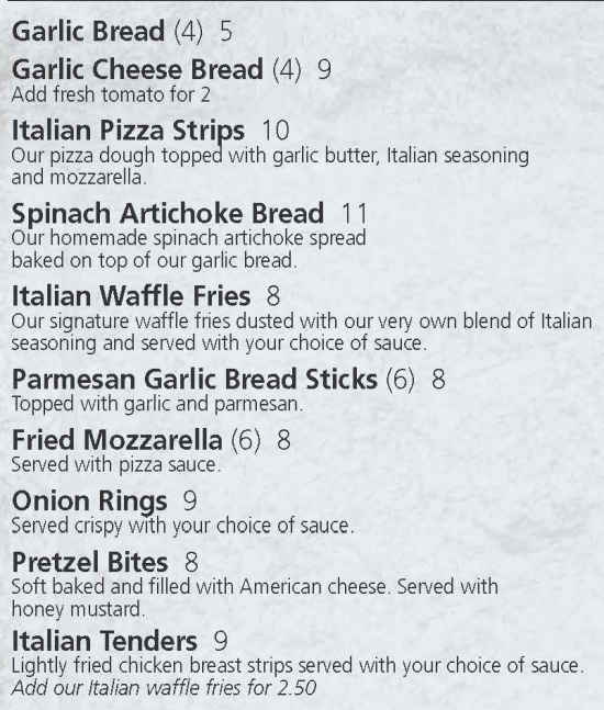 House of Pizza menu page 1
