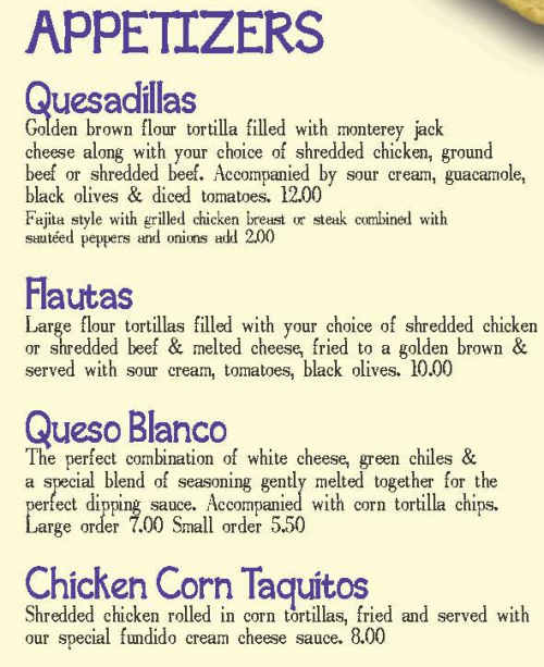 Mexican Village menu page 1