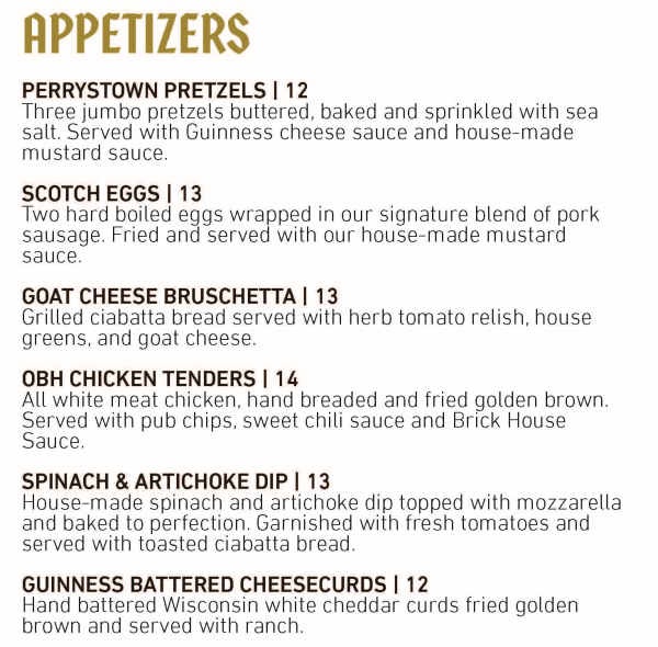 Olde Brick House menu page 1