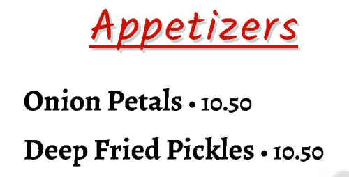 Rollie's menu page 1