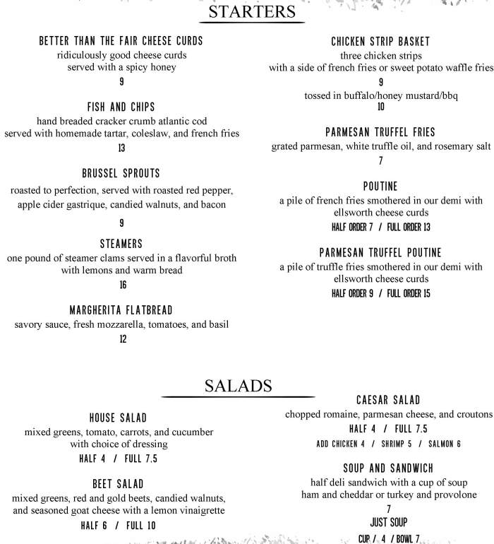 Lakeside at Shoreland menu page 1