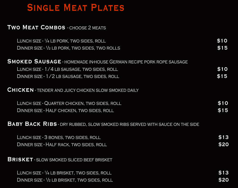 Backwater BBQ menu page 1