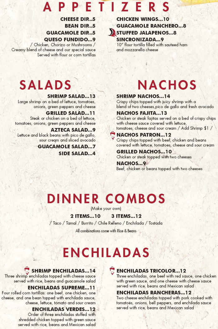 El Patron Mexican Grill menu page 1