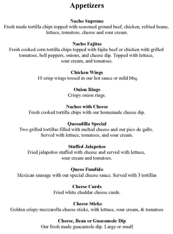 Mango's Mexican & American menu page 1